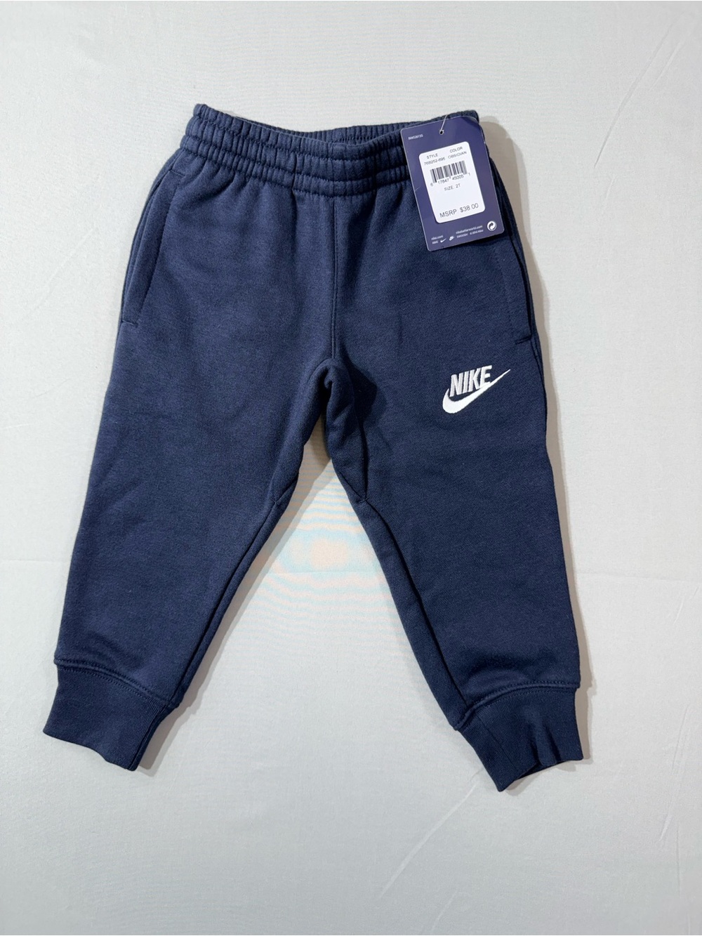 NWT Nike Kids Dark Blue Fleece Joggers with White Logo
